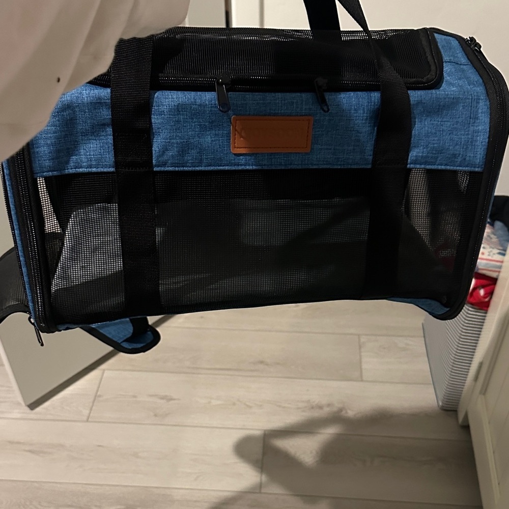 Blue Pet Carrier with Black Mesh